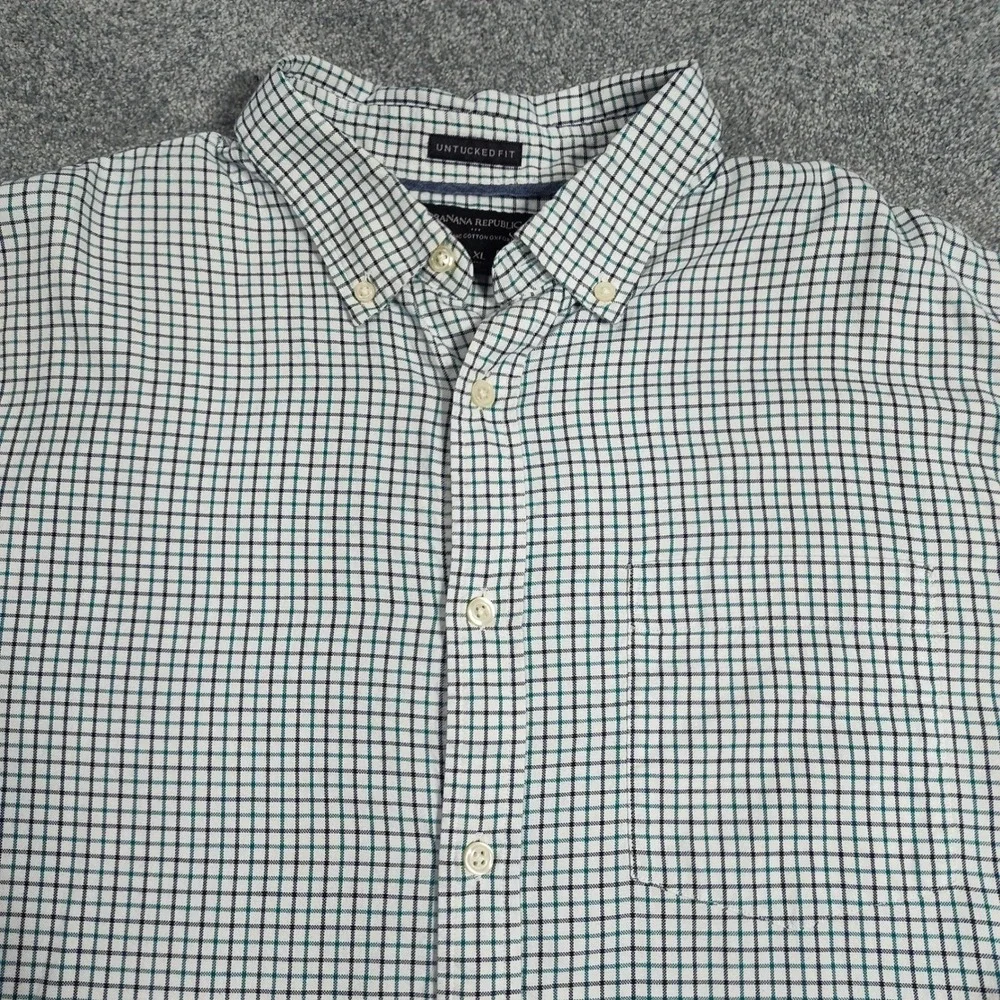 Banana Republic Mens Untucked Fit Organic Cotton Oxford Plaid Button Dn Shirt XL